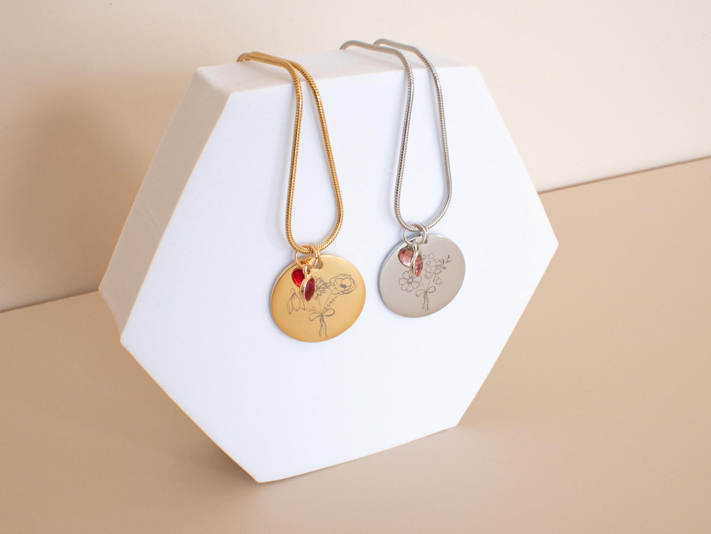 Custom Birth Flower Bouquet Necklace: Engraved Family Keepsake