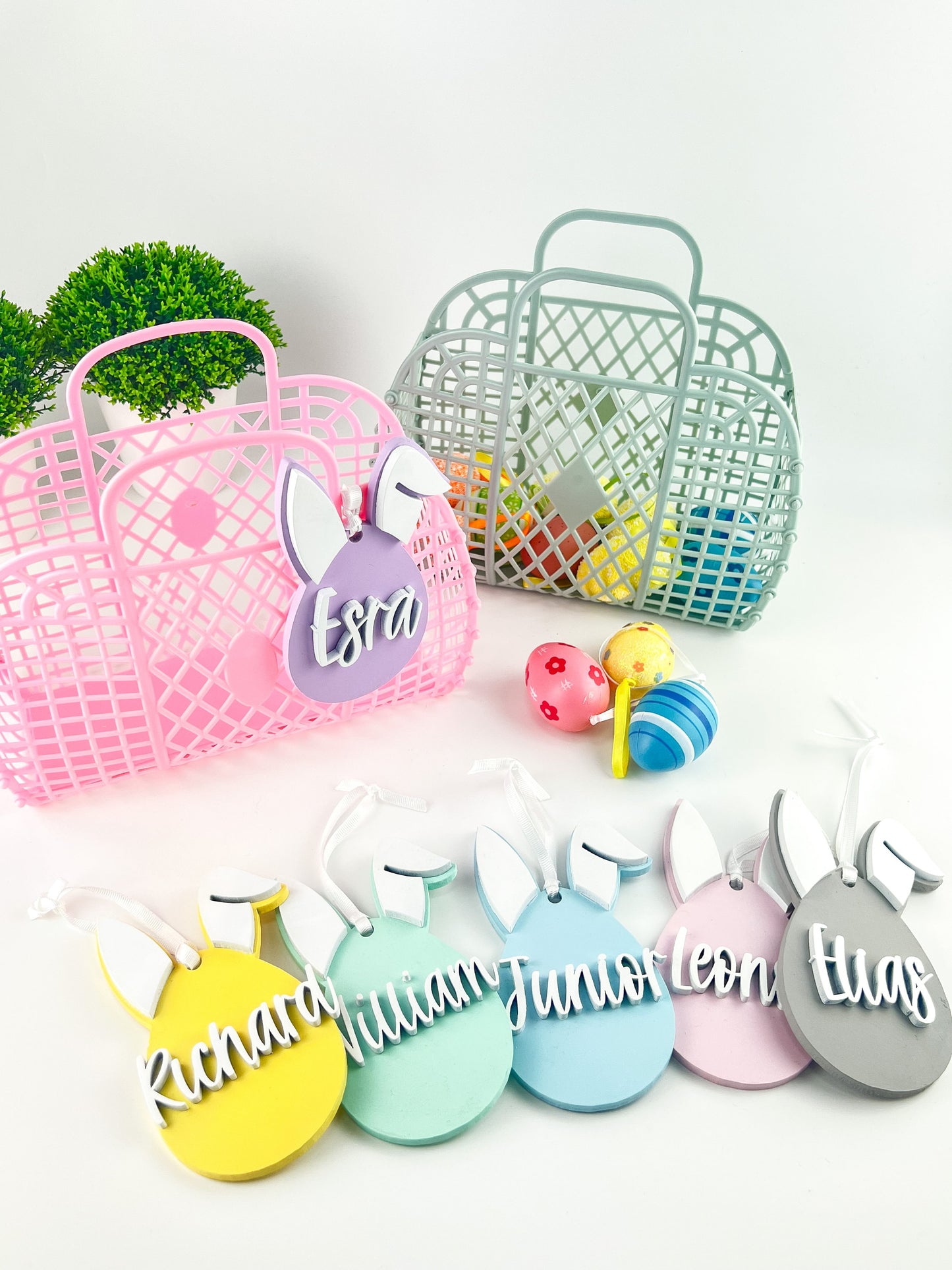 Personalized Easter Basket: Jelly Bag with Wooden Bunny Tag