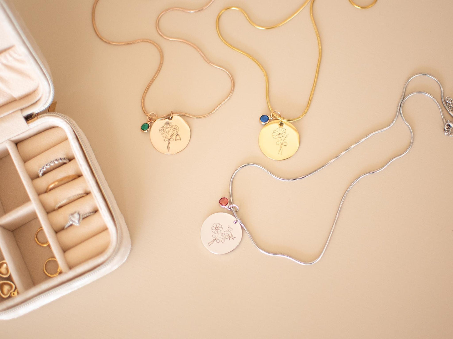 Custom Birth Flower Bouquet Necklace: Engraved Family Keepsake