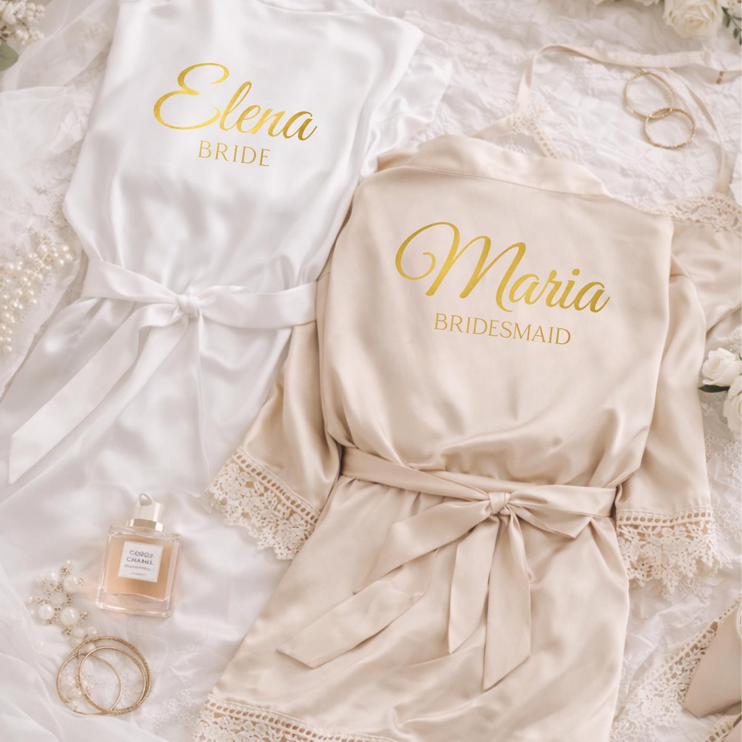 Monogram satin bathrobes for Bridesmaids