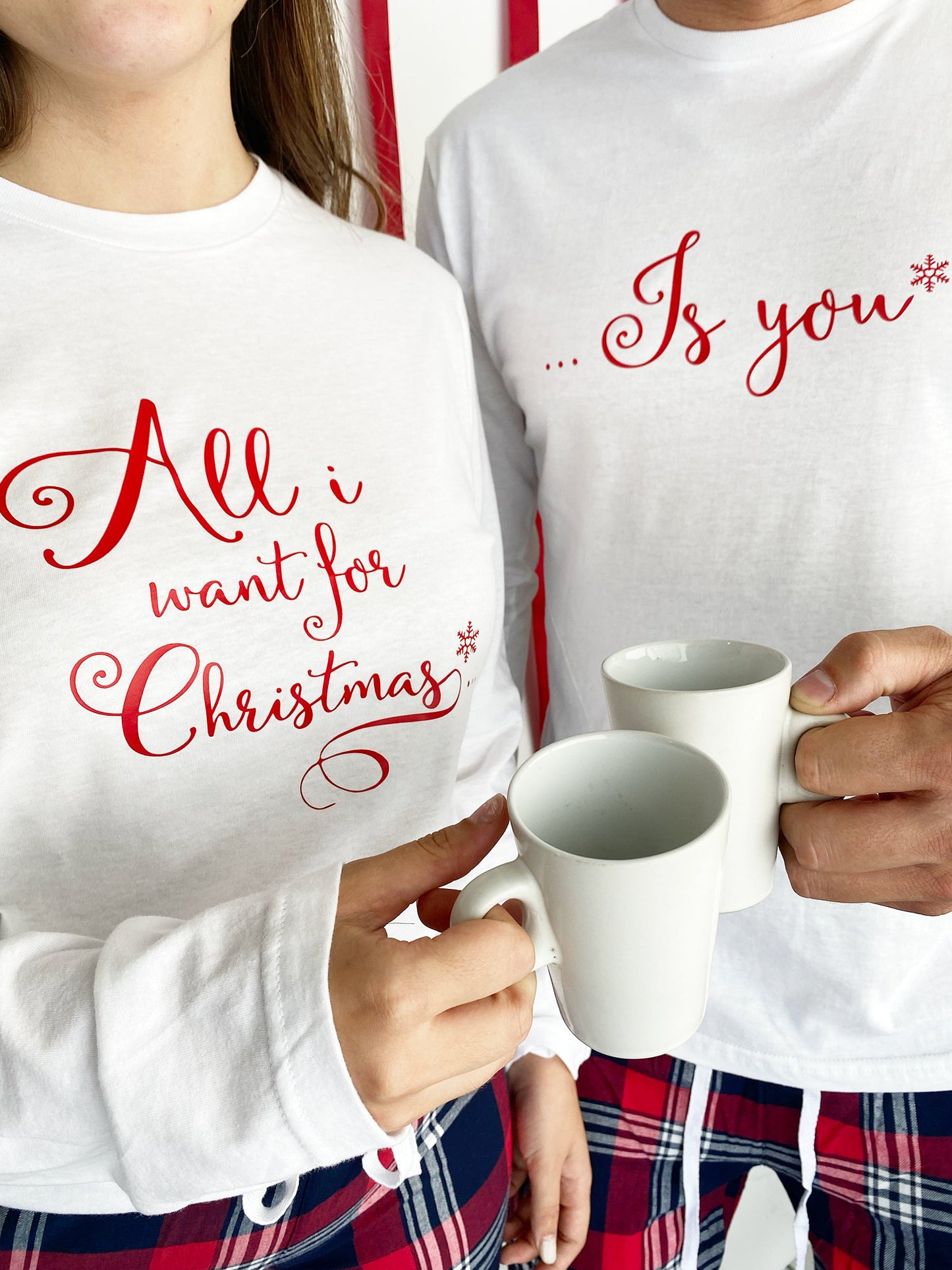 Personalized Christmas Couples Pyjamas: Flannel Tartan Matching Set