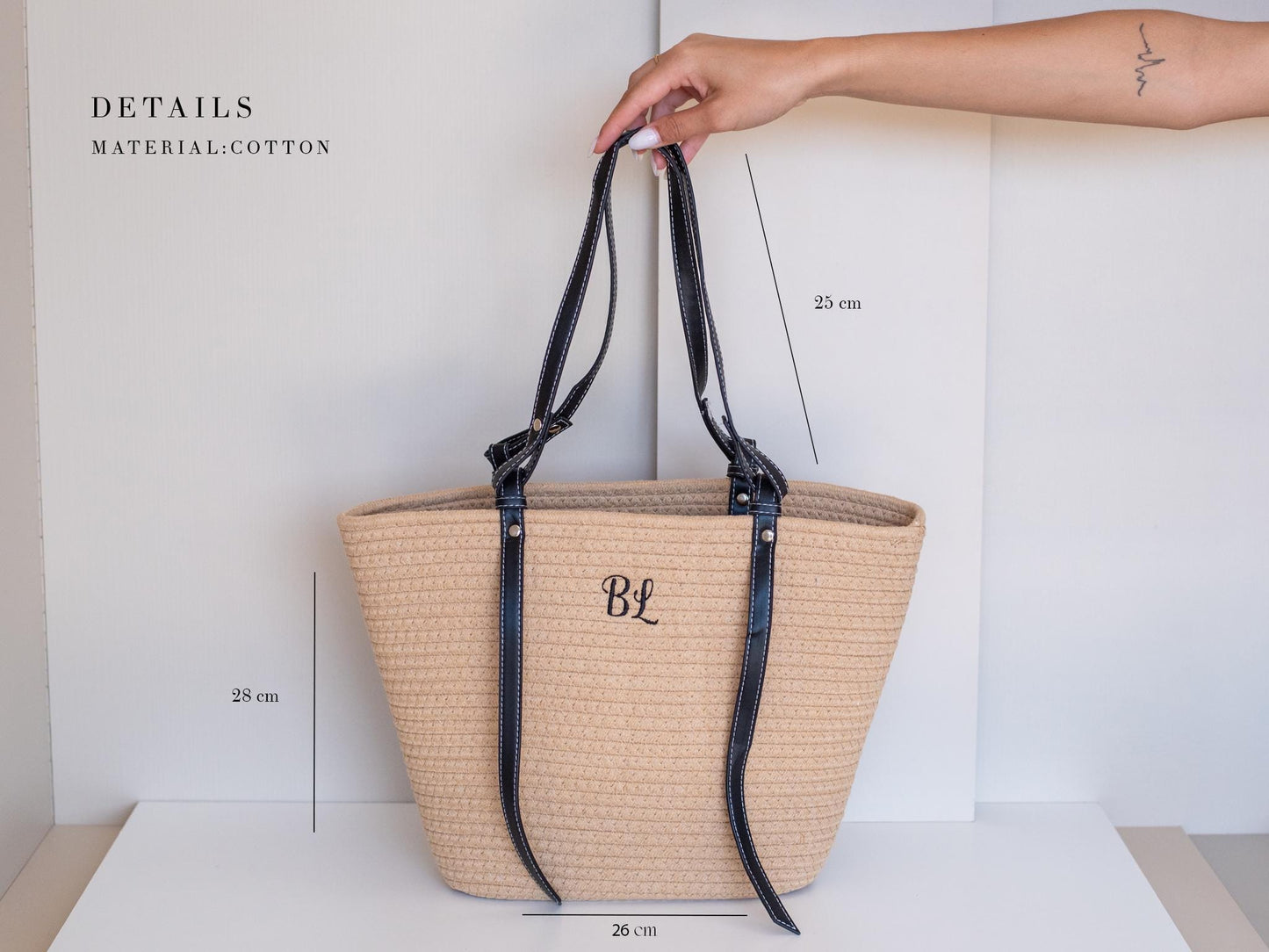 Personalized Cotton Tote Bag – Custom Embroidered Initial Beach Tote