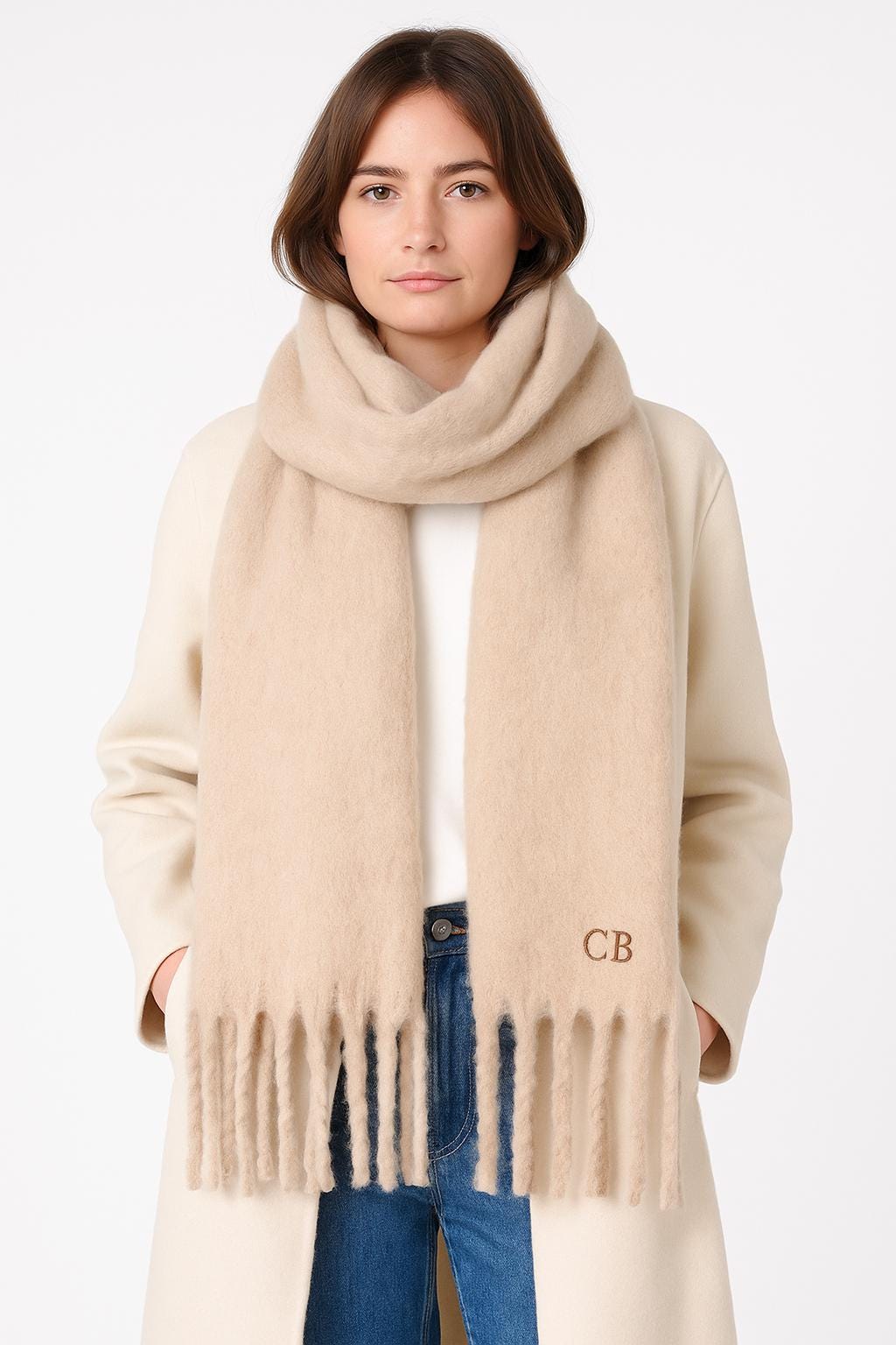 Personalized Oversized Fluffy Scarf – Embroidered Winter Accessory