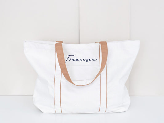 Embroidered Canvas Tote Bag: Personalized Initial Shopper