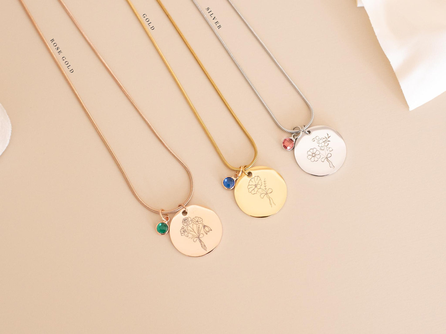 Custom Birth Flower Bouquet Necklace: Engraved Family Keepsake