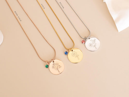 Custom Birth Flower Bouquet Necklace: Engraved Family Keepsake
