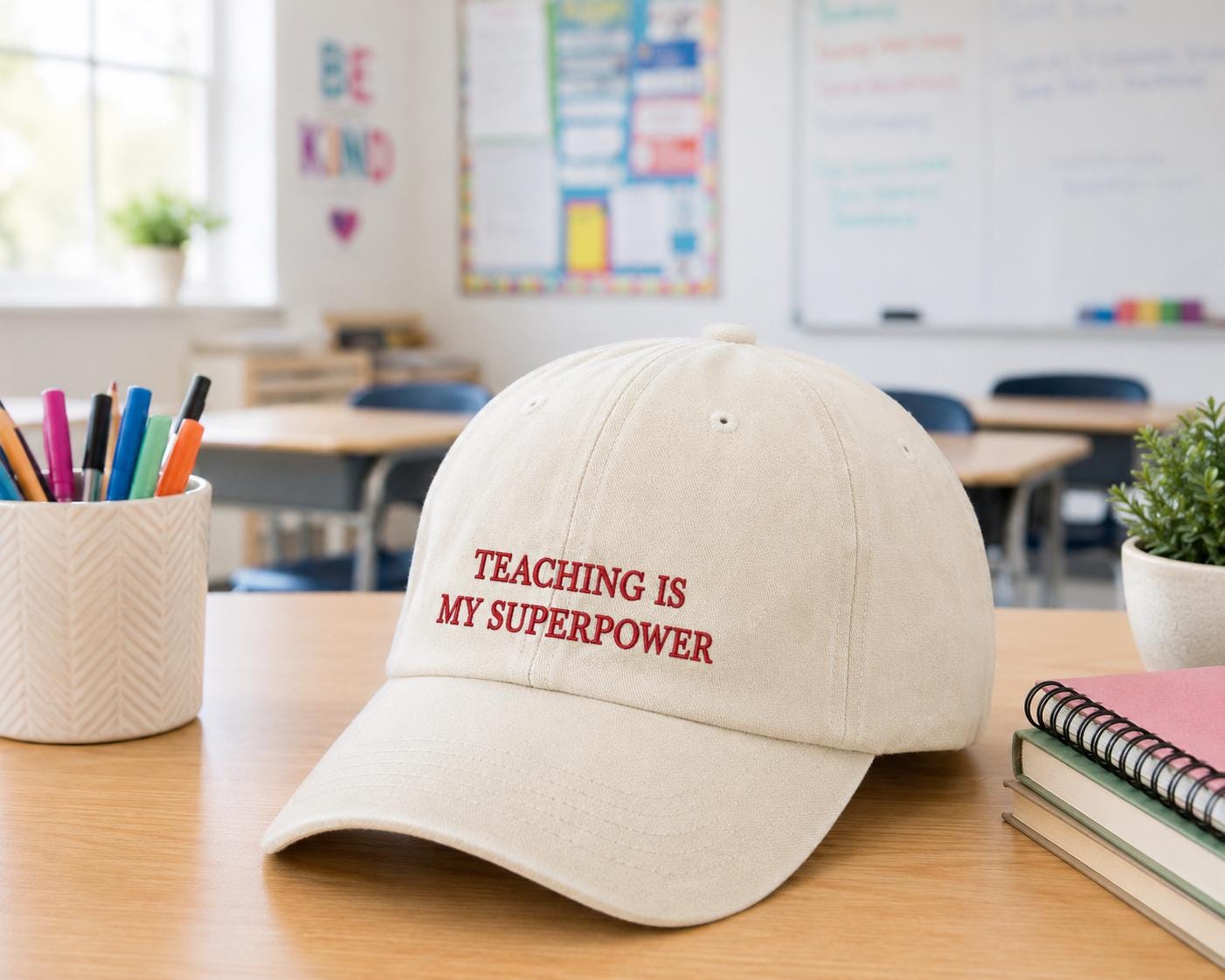 Personalised Teacher Baseball Cap, Custom Name Embroidery, Washed Cotton Hat
