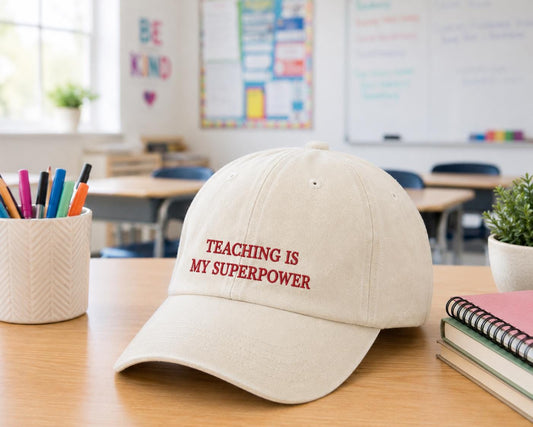 Personalised Teacher Baseball Cap, Custom Name Embroidery, Washed Cotton Hat