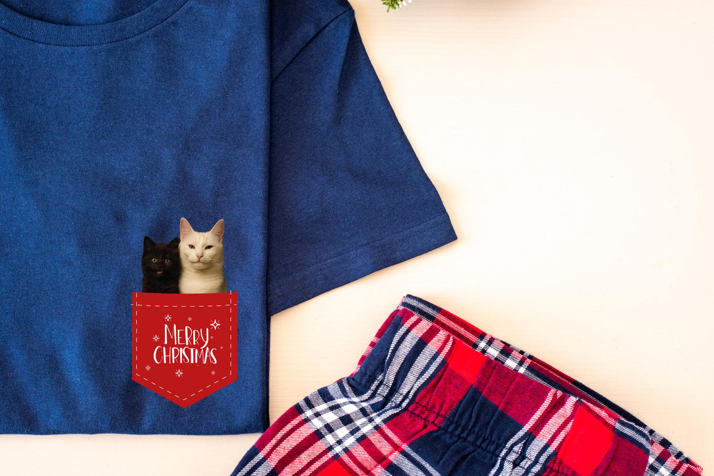 Custom Pet Photo Christmas Pajamas | Tartan Flannel Bottoms