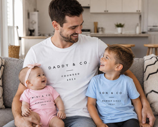 Personalised Dad & Co Family Shirts, Matching Father Son Outfits, Custom Year T-Shirts