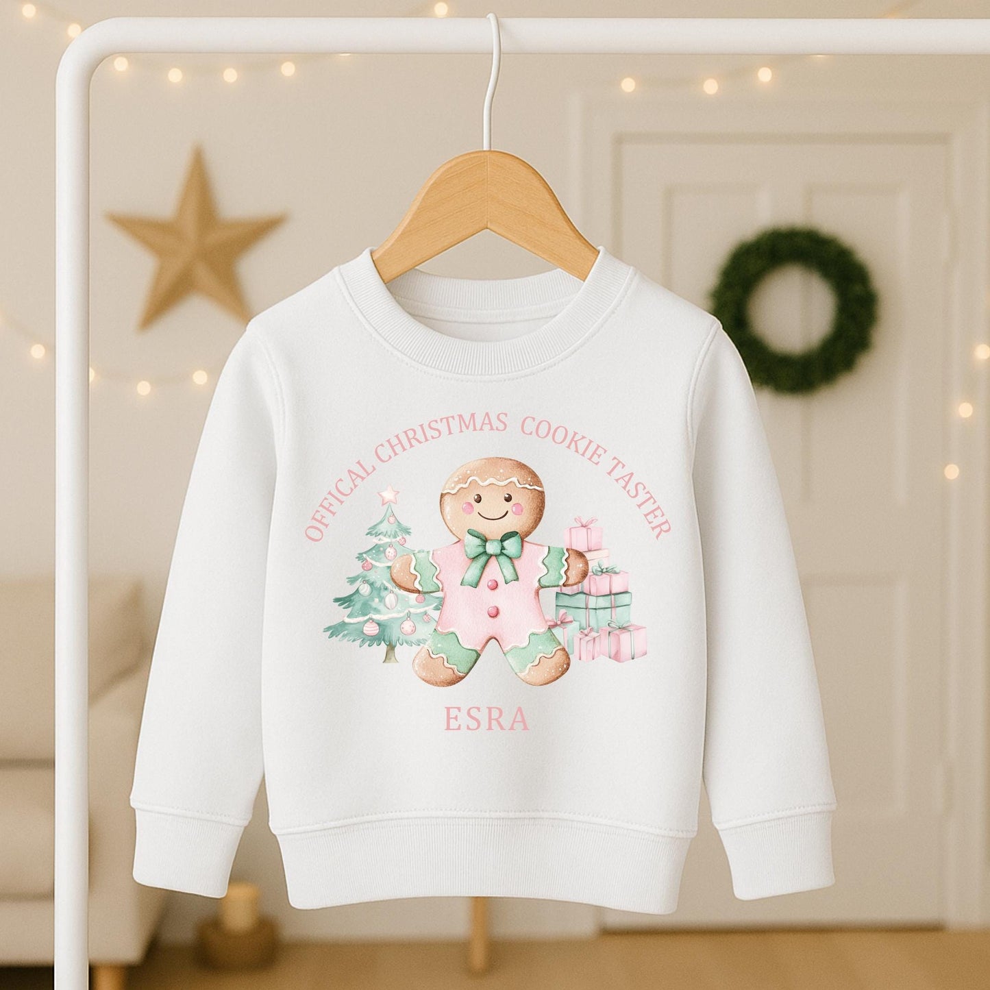 Personalized Kids Christmas Jumper, Gingerbread Man Cookie Taster Design
