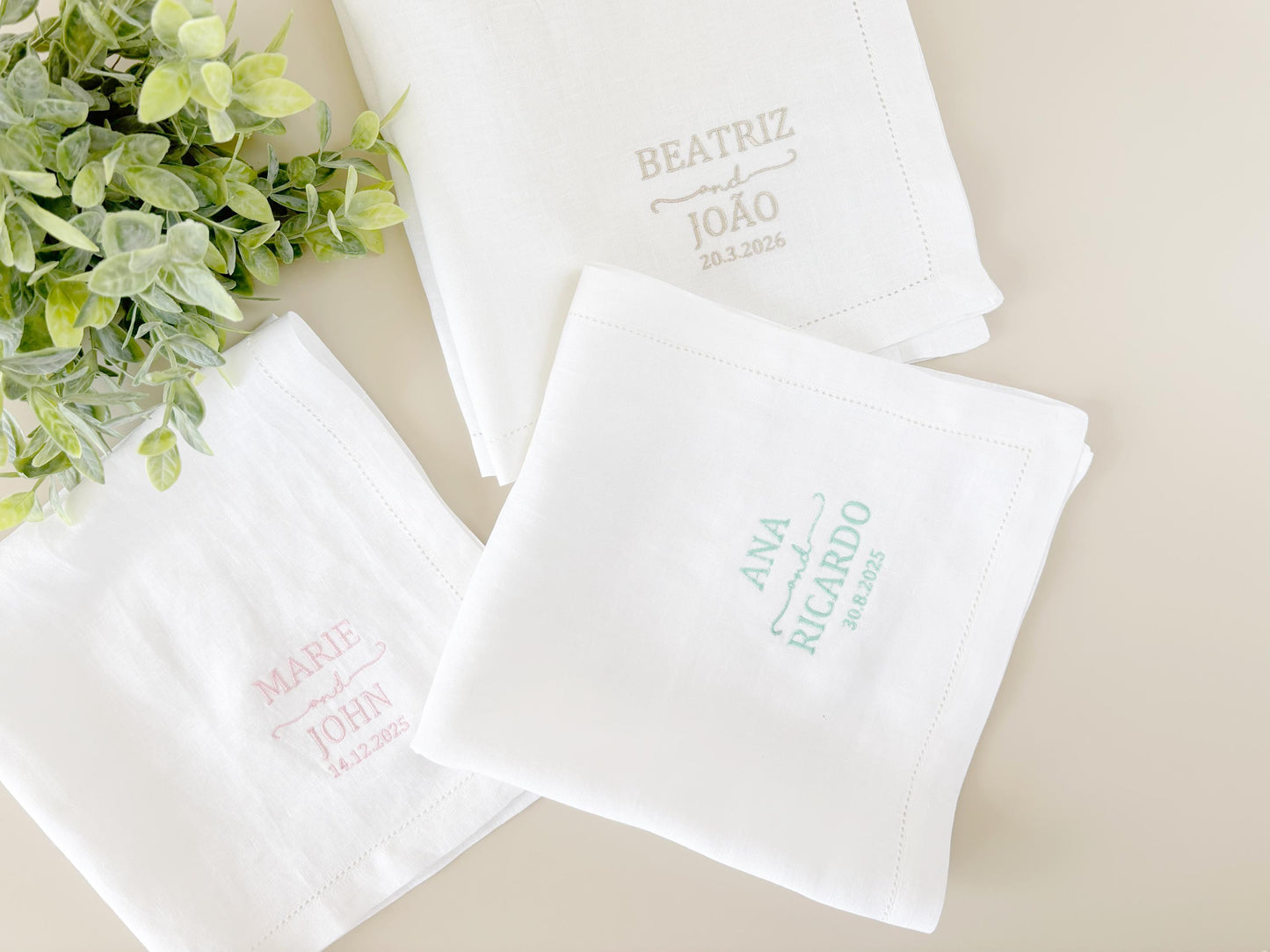 Wedding napkin table place names Personalized linen with embroidered monogram, engagements & elegant table settings