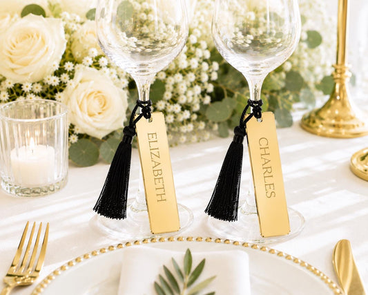 Personalized Acrylic Drink Tags, Engraved Wedding Place Cards, Mirror Name Markers custom size