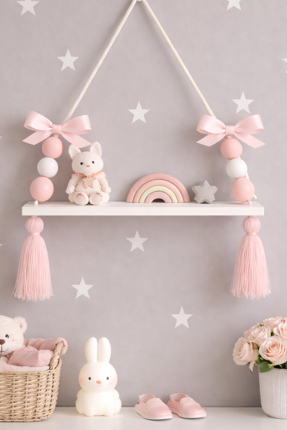 Hanging Tassel Shelf: Nordic Style Floating Shelf, Nursery Decor (40x15cm)