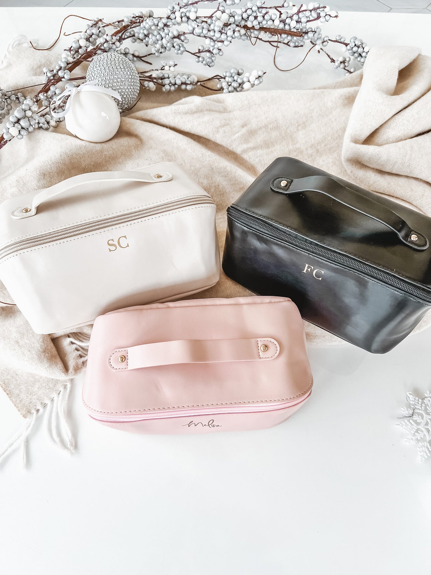 Personalized Christmas Cosmetic Bag: Travel Toiletry Case, Custom Name Gift