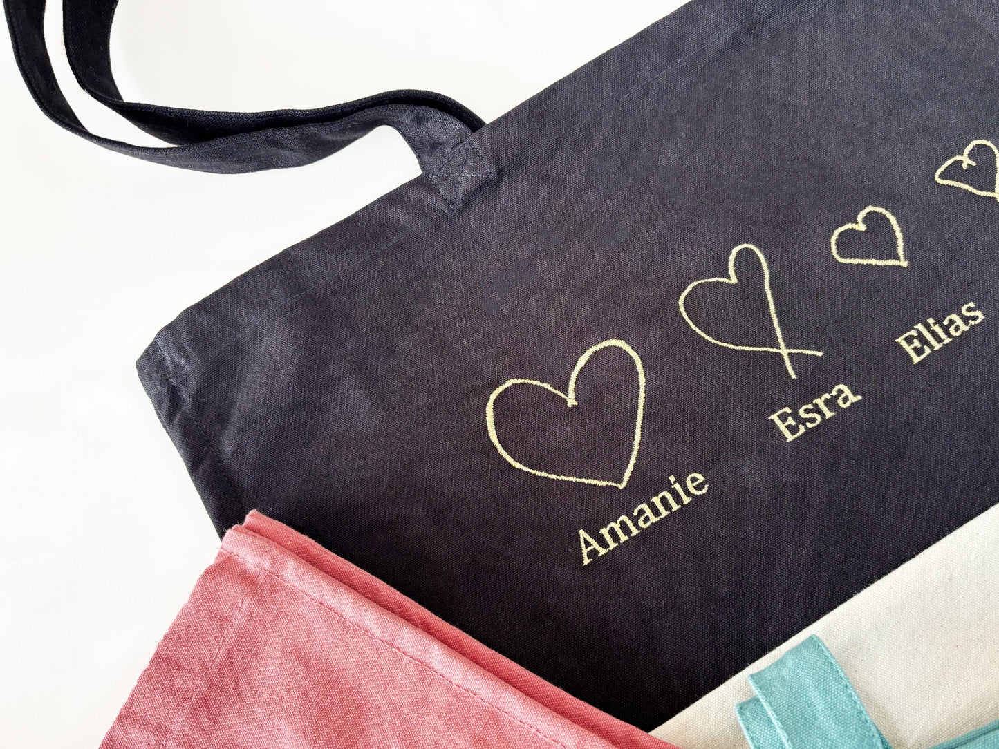 Custom Heart Drawing Tote Bag: Embroidered Organic Cotton Canvas