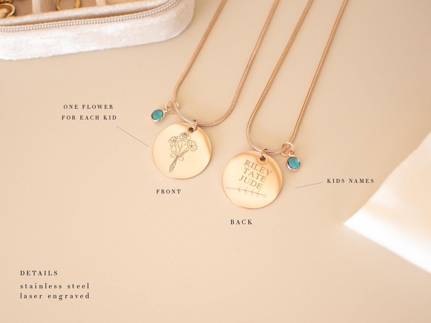 Custom Birth Flower Bouquet Necklace: Engraved Family Keepsake