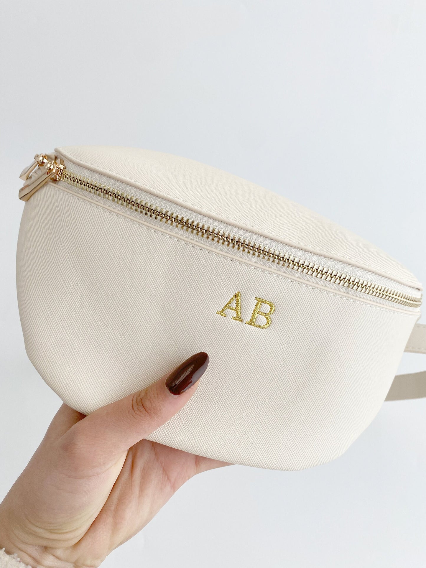 Personalized Faux Leather Crossbody Fanny Pack with Embroidered Strap