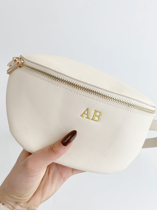 Personalized Faux Leather Crossbody Fanny Pack with Embroidered Strap