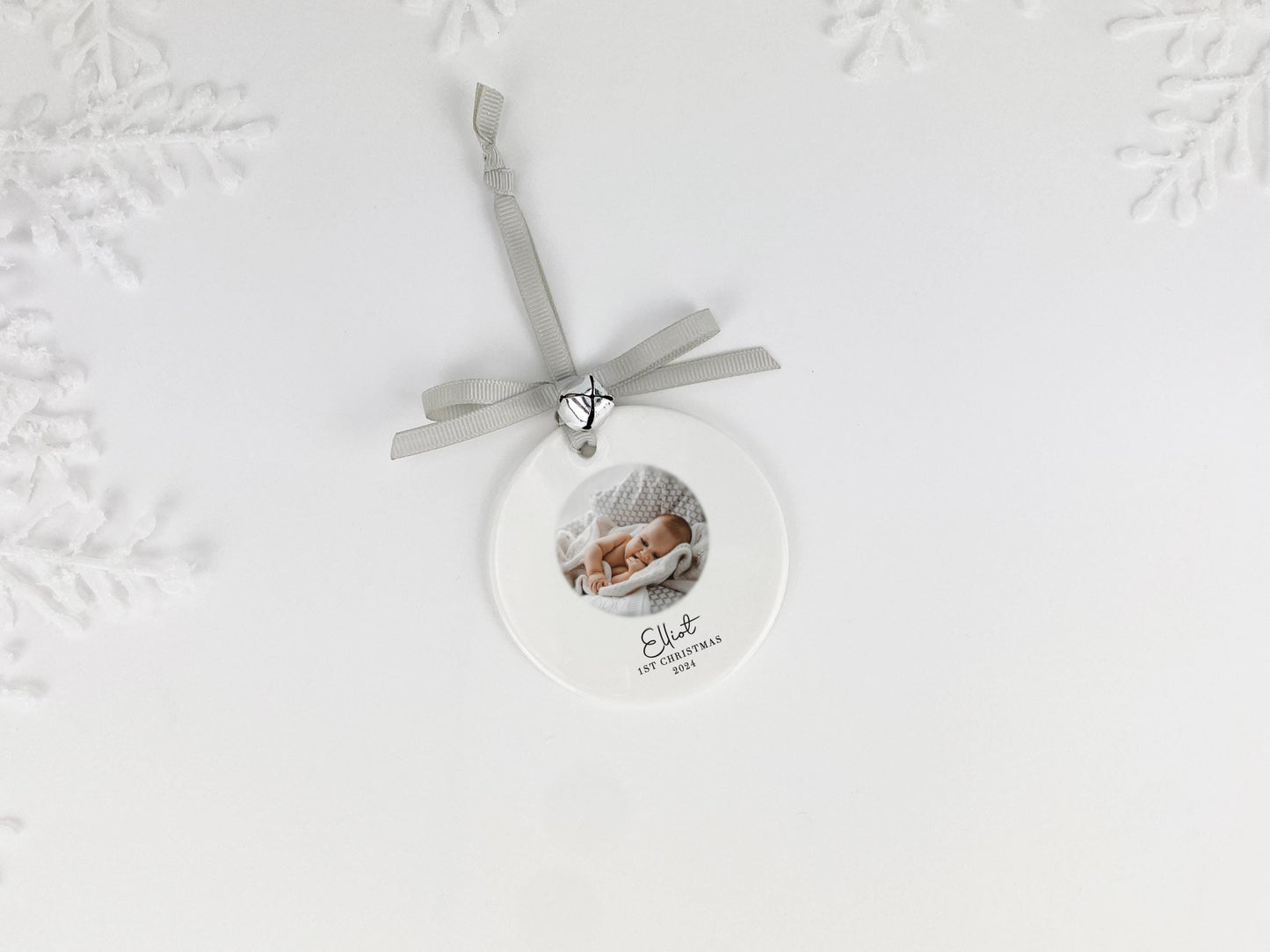 Personalized Baby's First Christmas Ornament: Photo Ceramic Bauble