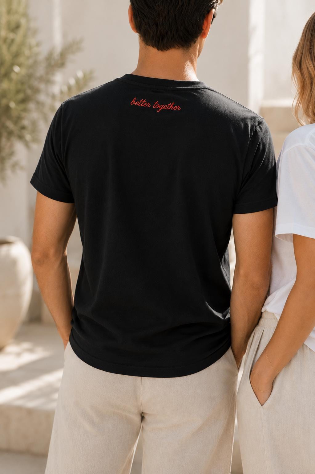 Matching Embroidered Couple Shirts | Personalized Initial T-Shirts | Hidden Message Neck Embroidery | Anniversary Gift for Couples