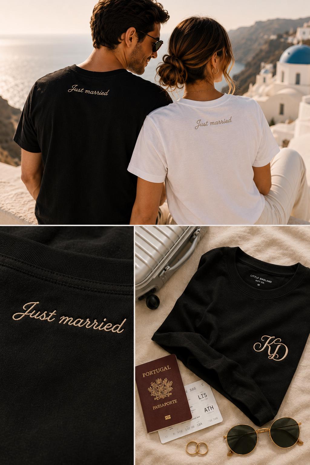 Custom Embroidered Couple T-Shirts | Bespoke Monogram Design, Honeymoon Apparel