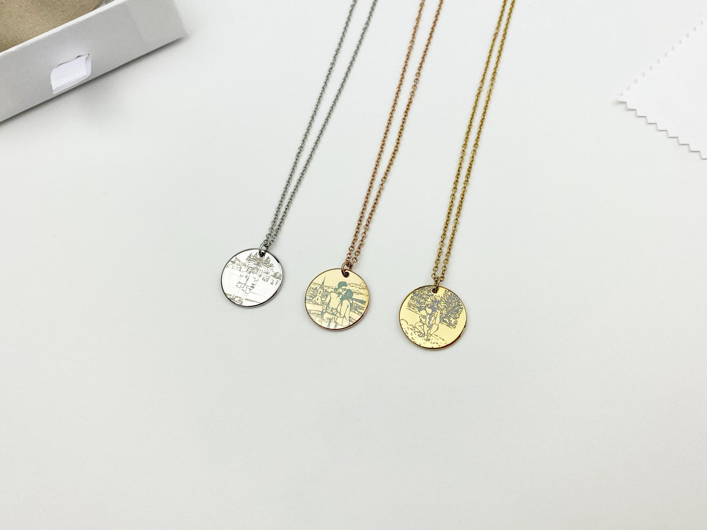 Custom Photo Disc Necklace, Engraved Locket, Personalized Anniversary Gift
