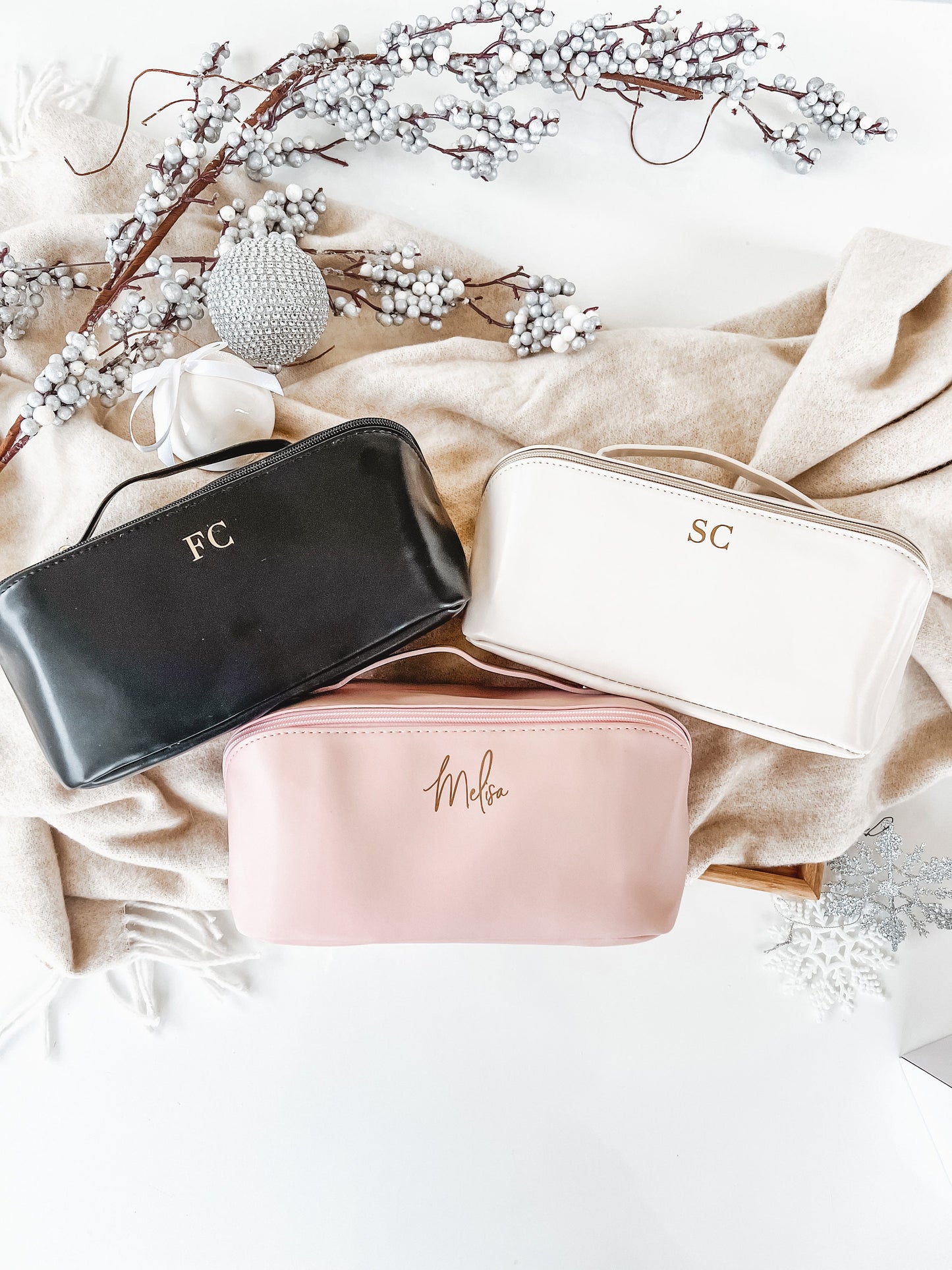 Personalized Christmas Cosmetic Bag: Travel Toiletry Case, Custom Name Gift