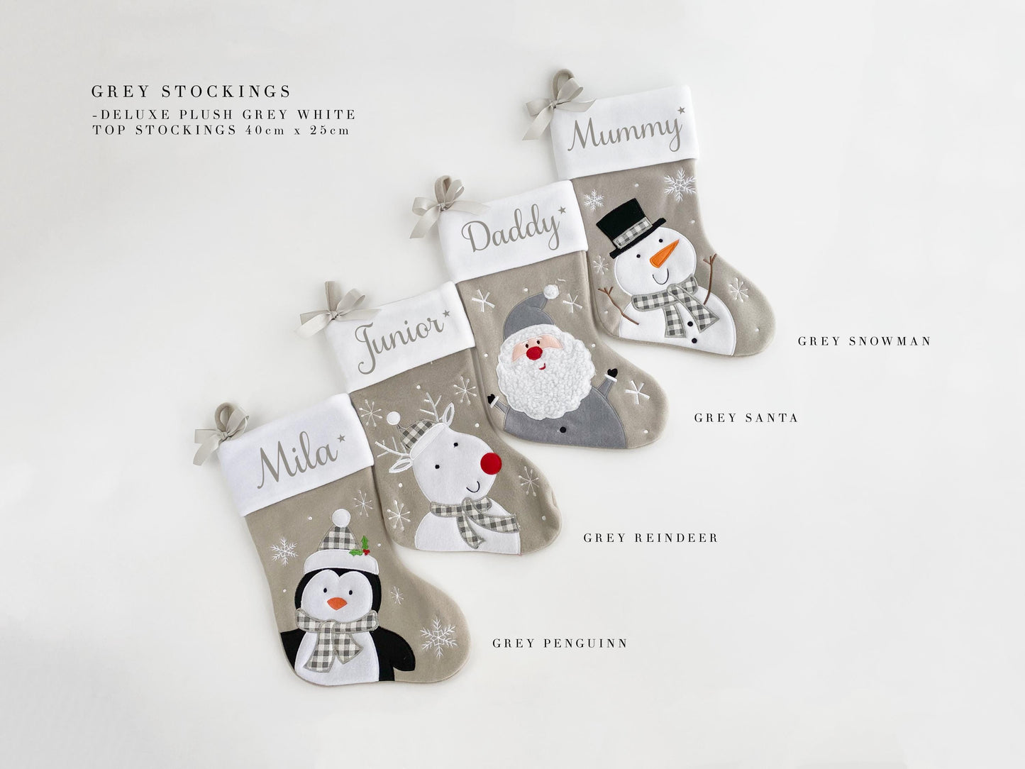 Personalized Red Plush Christmas Stocking: Santa, Reindeer, Snowman