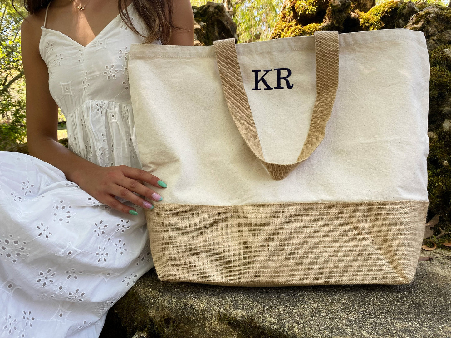 Embroidered Canvas Tote Bag: Personalized Burlap Beach Bag