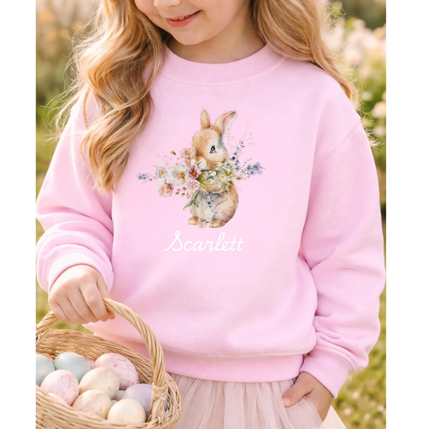 Personalized Easter Bunny Sweatshirt – Floral Rabbit Spring Outfit