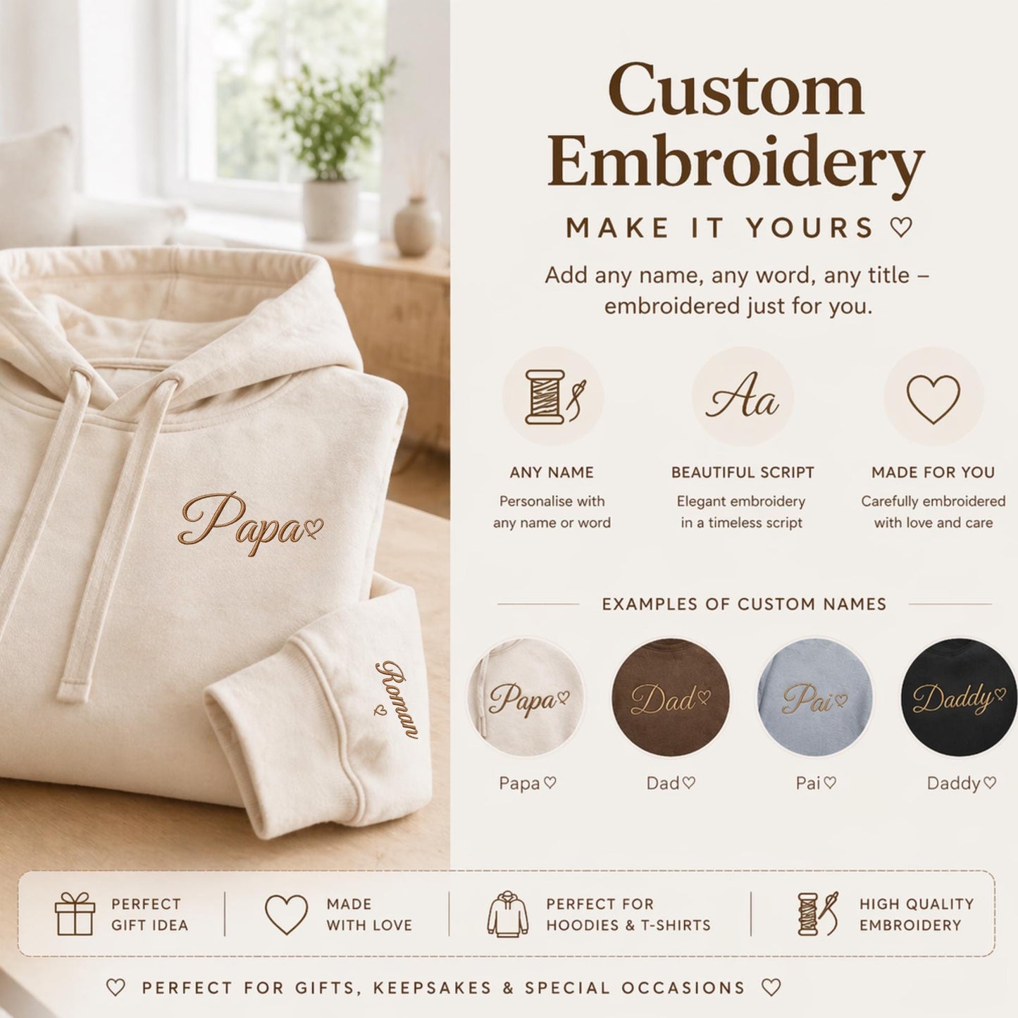 Embroidered Personalised Papa Sweatshirt, Fatherr's Day Gift, New Dad Gift, Wear my heart on sleeve, Custom Kids Names cuff Sweater