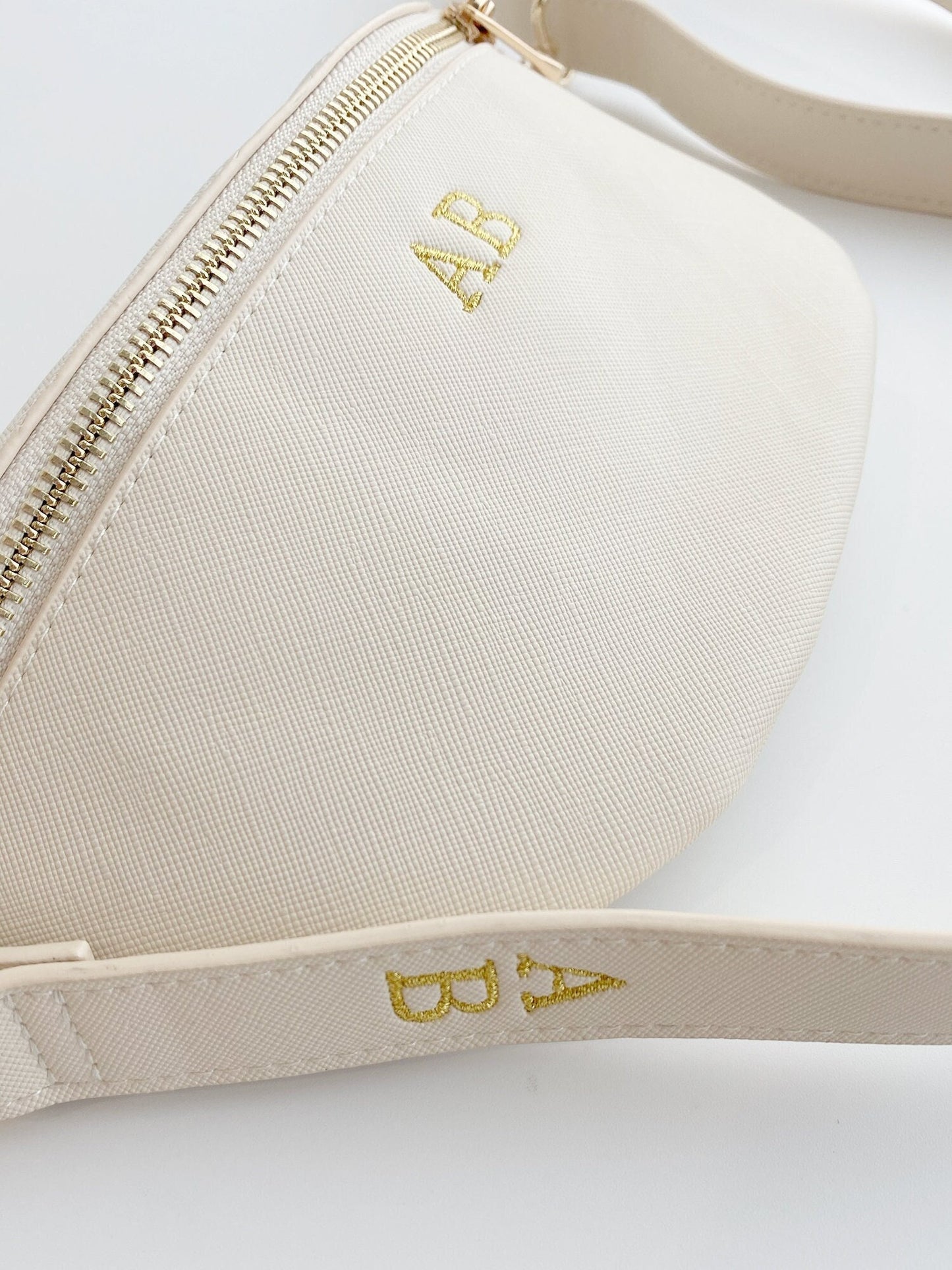 Personalized Faux Leather Crossbody Fanny Pack with Embroidered Strap