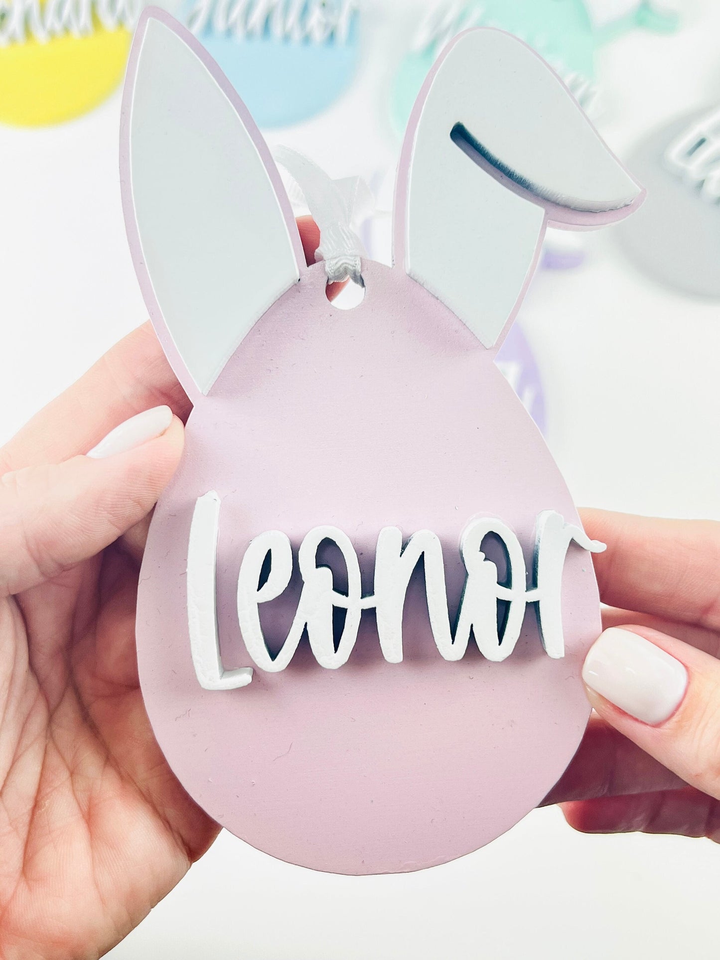 Wooden easter name tag