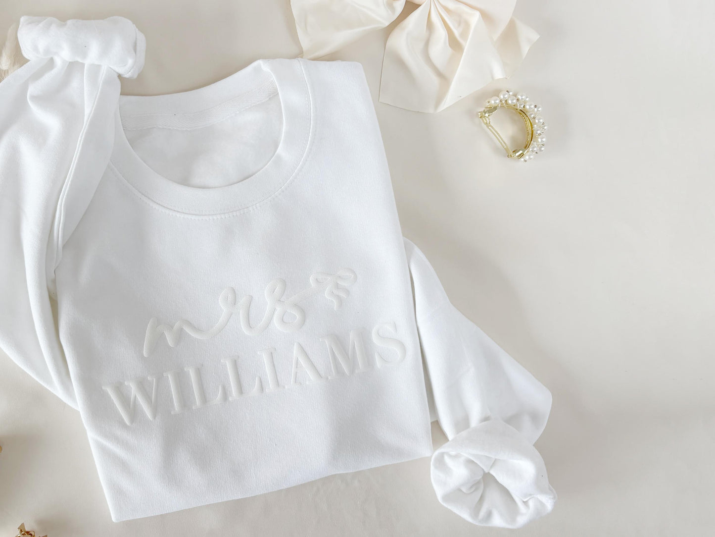 Custom Mrs. Embossed Sweatshirt: Bridal Shower Gift