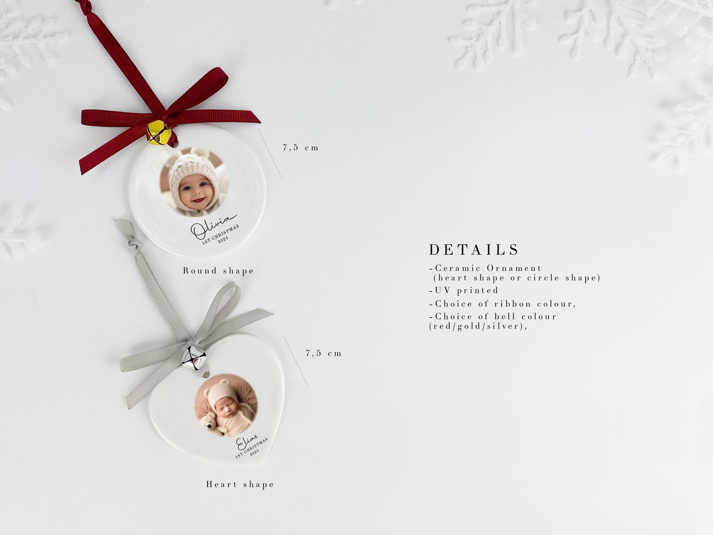 Personalized Baby's First Christmas Ornament: Photo Ceramic Bauble