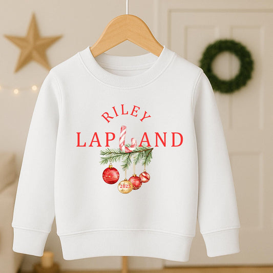 Personalised Kids name Lapland Christmas Jumper 2025 – Candy Cane Design