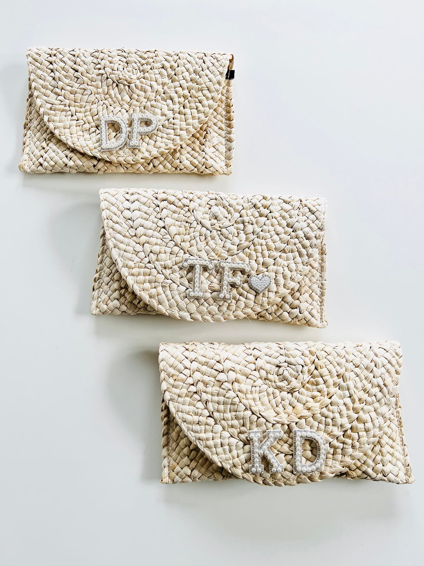 Bride Straw Clutch Bag, Personalized Diamante Initial, Bridesmaid Gift