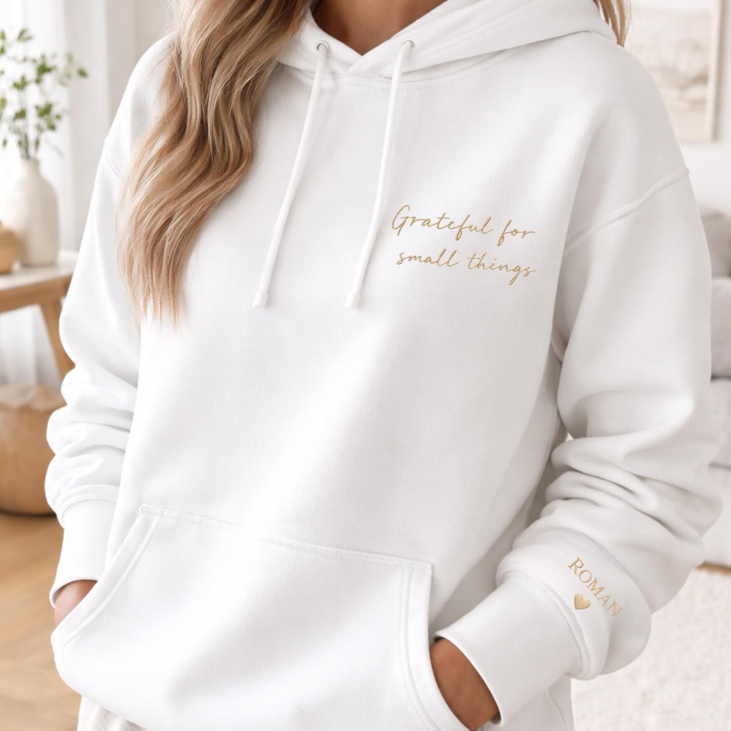 Custom Embroidered Mum Hoodie: Personalized Kids Names, Heart Sleeve
