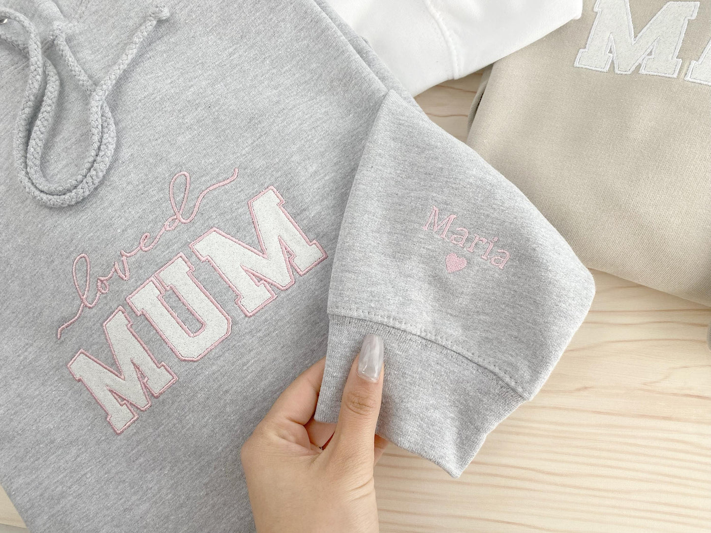 Embroidered Mama Sweatshirt: Custom Child's Name Sleeve, New Mom Gift