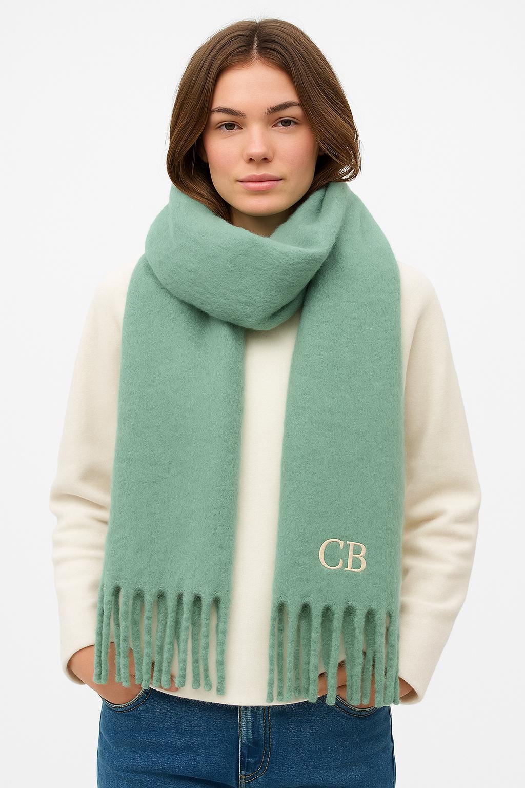 Women's Scarf Personalised oversized Winter fluffy wooly - Embroidered with name or Initial