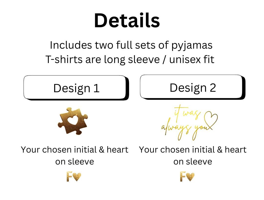 Matching Couples Flannel Pajama Set: Puzzle Piece Design, Initialed Sleeve