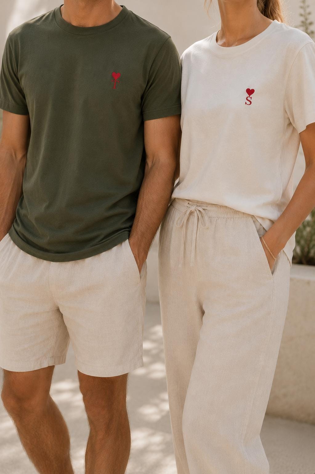 Custom Embroidery Initial Heart T Shirt, Matching boyfriend gift,  Embroidered Couples Outfit