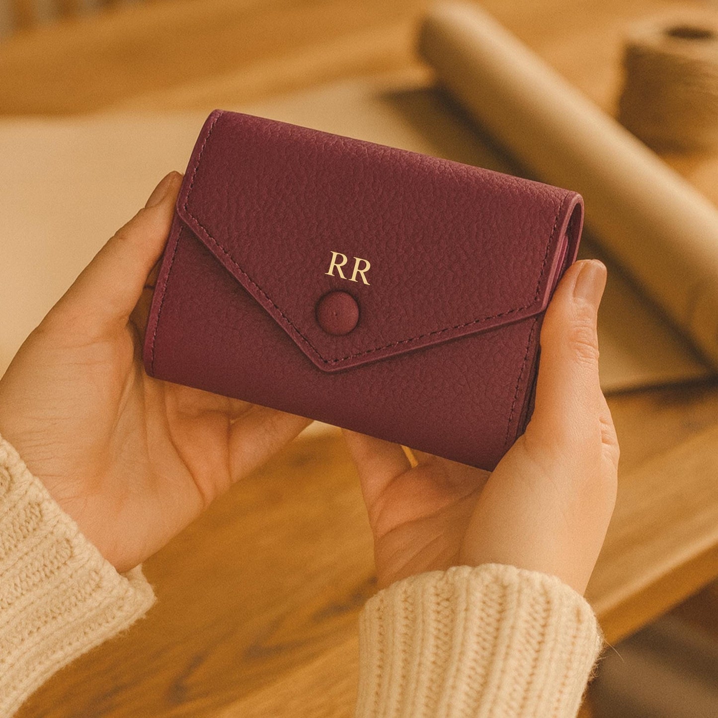 Monogram Leather Envelope Purse - Personalized Mothers Day Gift