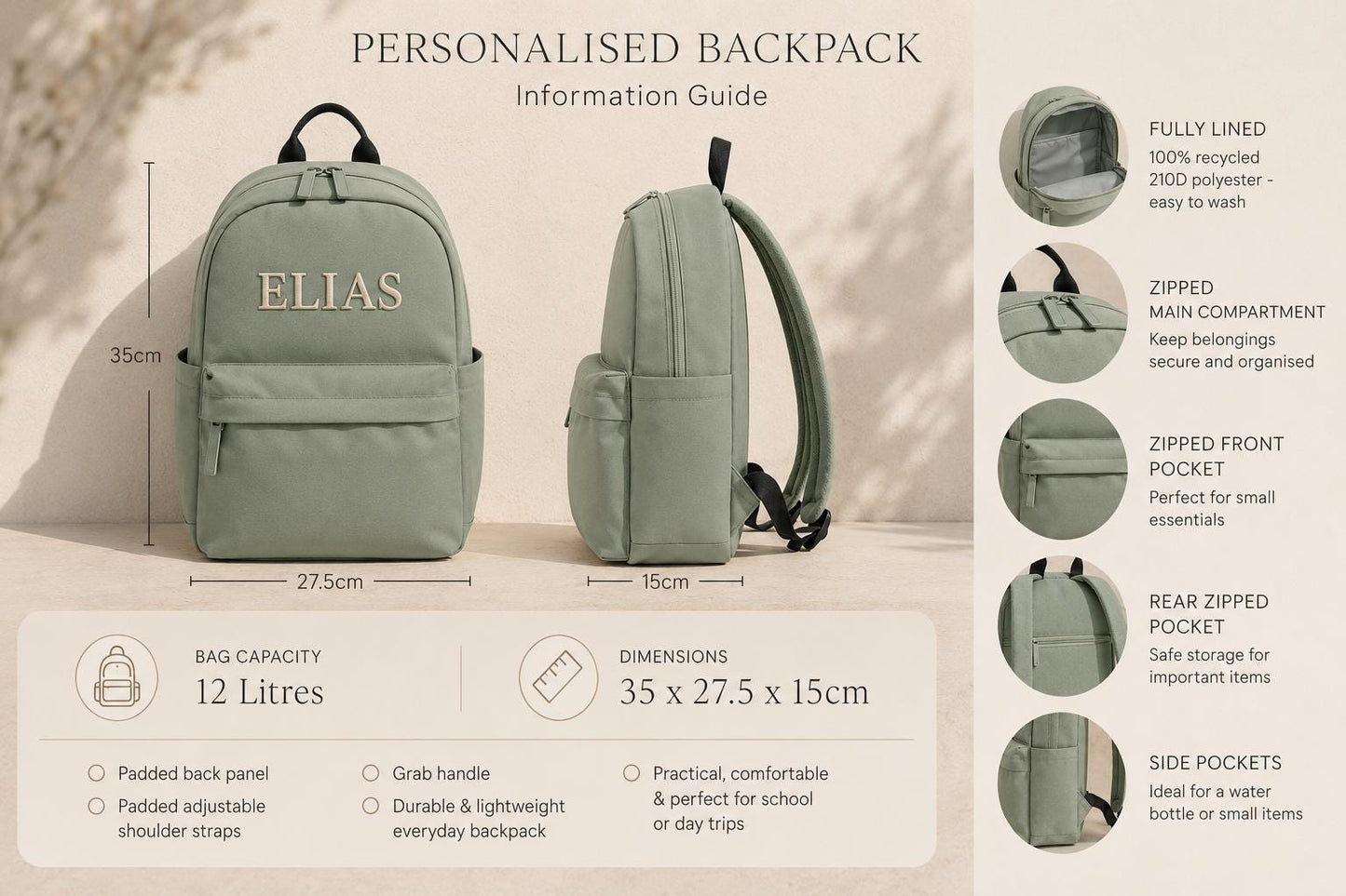 Custom Embroidered Name Backpack: Personalized School Bag for Kids