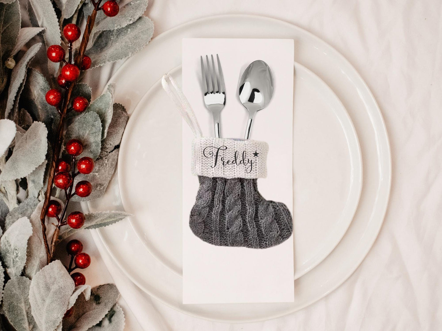 Personalized Christmas Stocking Place Setting: Holiday Table Decor