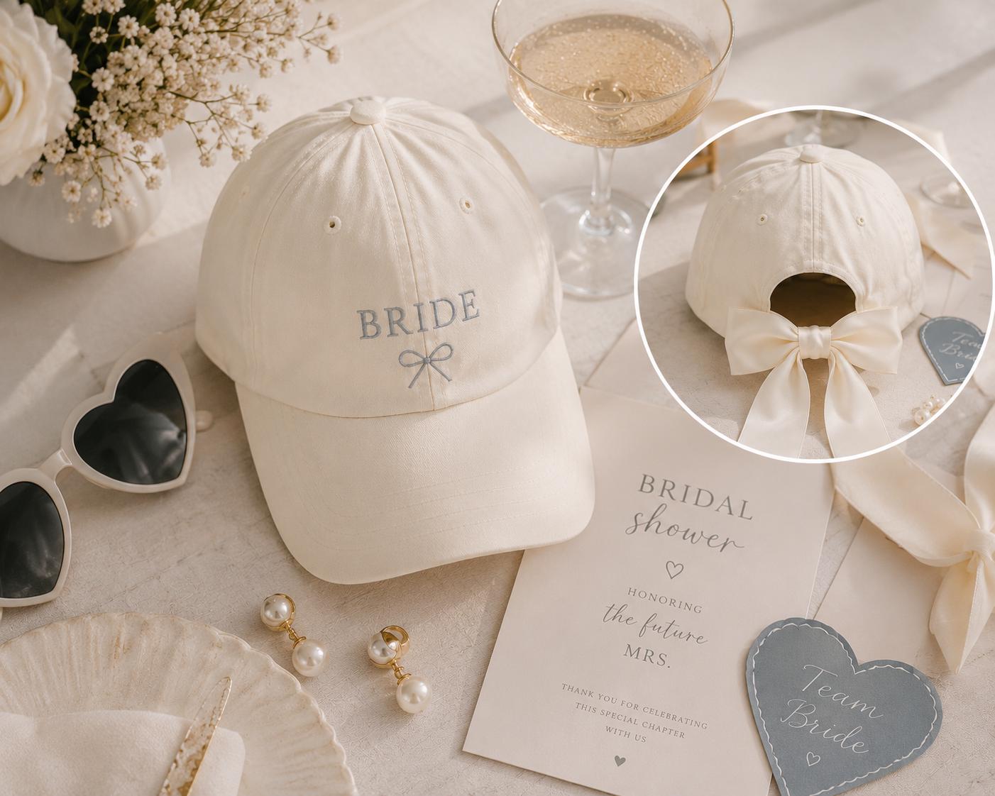 Custom Embroidered Bride Baseball Cap with Bow, Bridal Party Hat
