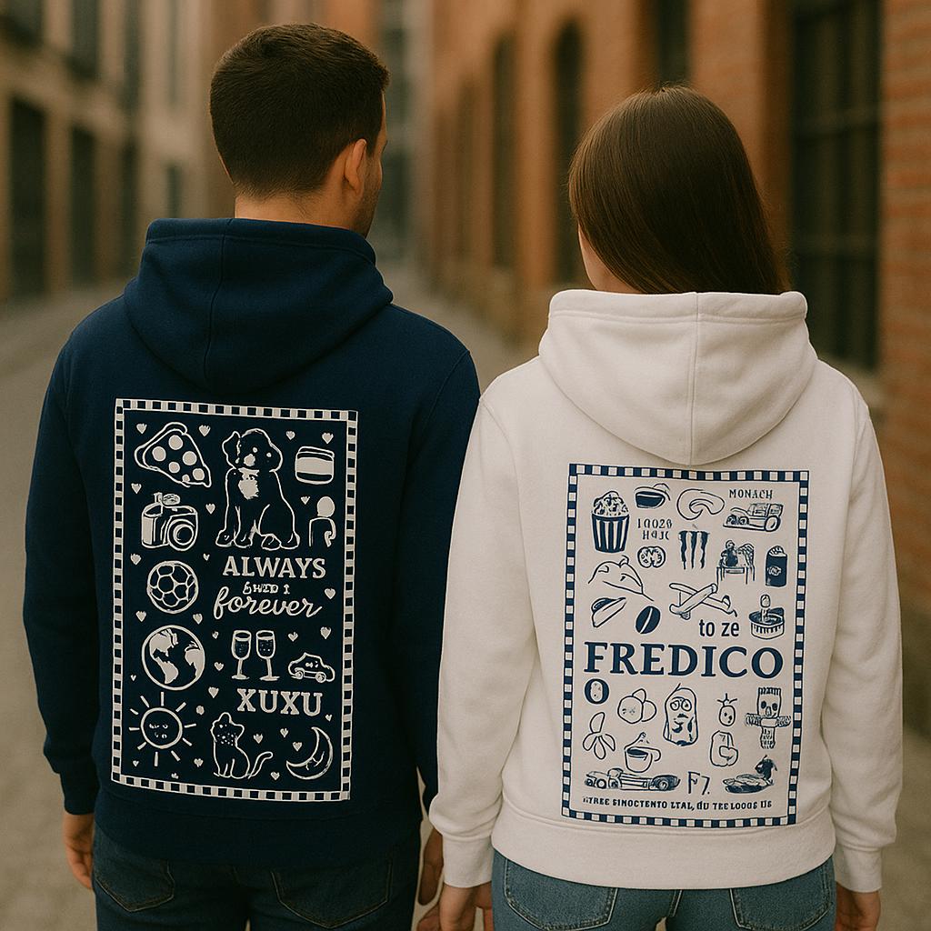 Custom Doodle Icon Shirt, Personalised Sketch Tee, Couples Gift