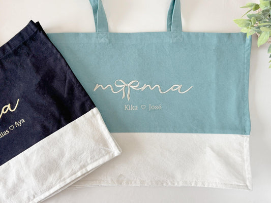 Embroidered Organic Cotton Tote Bag: Personalized Mama & Bow Design