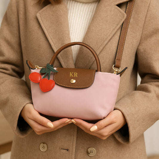 Custom Initials Nylon Crossbody Tote – Personalised Mini Bag for Women & Girls